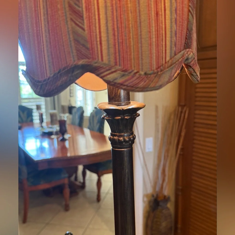 Rare Vintage Monkey on Stacked Books Buffet Lamp with Unique Striped Shade